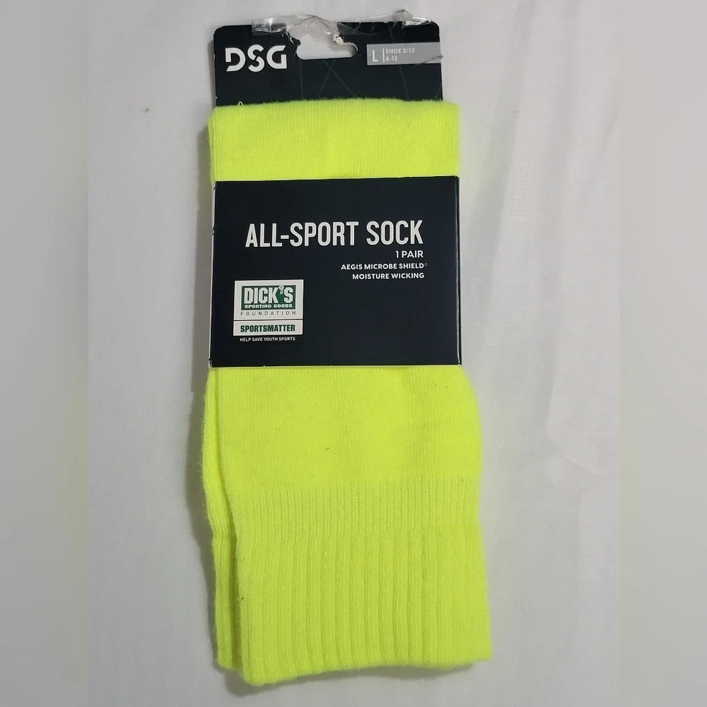 Dick's Sporting Goods All-Sport Sock Size Large 8-13 Neon Green